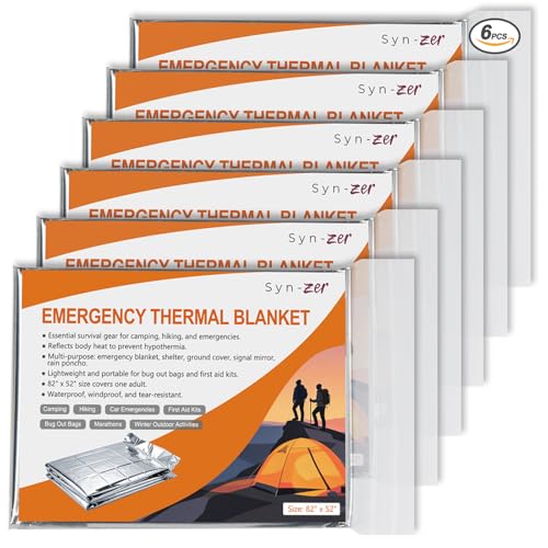 6-Pack Mylar Emergency Thermal Blankets 82"x52" - Durable & Reusable