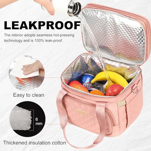 AIJIEKE Pink Insulated Double Deck Lunch Bag for Women - Leakproof & Thermal Tote