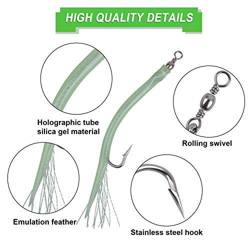 Striped Bass Tube Lures with Stainless Steel Hook - Green 5pcs