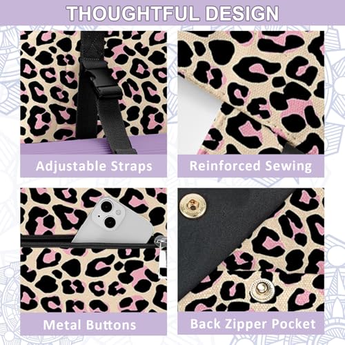 Large Canvas Yoga Bag for Women - Leopard Print Yoga Mat Tote