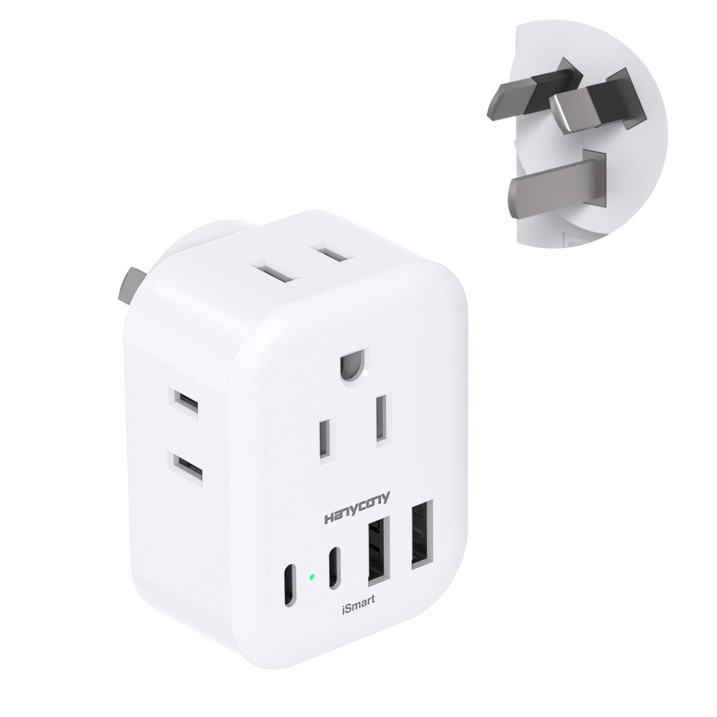 US to Australia Plug Adapter, HANYCONY New Zealand Power Adapter, Type I Plug Adapter with 4 Outlets 4 USB Ports(2 USB C) for USA to Australia AU China Argentina Fiji Cruise Travel Adapter Must Haves