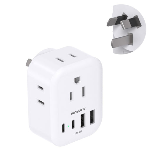US to Australia Plug Adapter, HANYCONY New Zealand Power Adapter, Type I Plug Adapter with 4 Outlets 4 USB Ports(2 USB C) for USA to Australia AU China Argentina Fiji Cruise Travel Adapter Must Haves