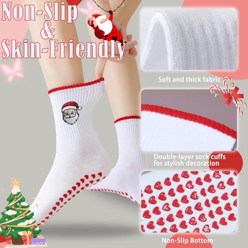 Women's Non-Slip Grip Pilates Socks - Santa Claus, Size 6-11