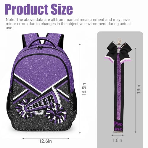 HJKLONE Glitter Purple Cheer Backpack with Ribbon Keychain - Women’s Sports Bag