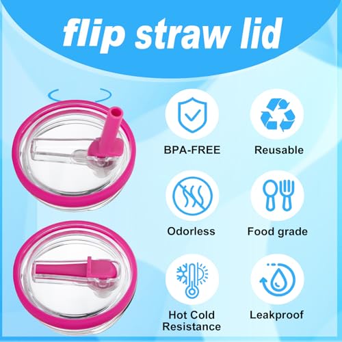 40oz Tumbler Flip Straw Lid - Leak Proof Cup Top Lids Replacement - Rose Pink 2-Pack