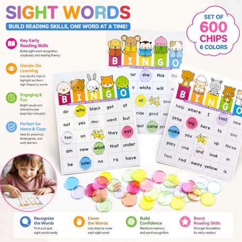 600 Counting Chips - 3/4 Inch in 6 Vibrant Colors for Learning