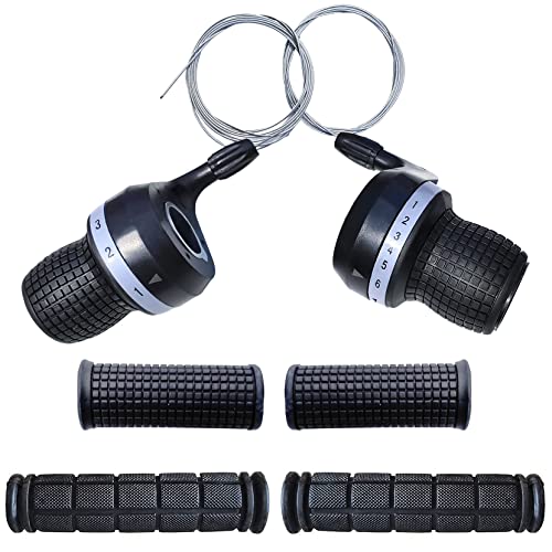 Lomodo 2 Pairs Bicycle Twist Grip Shifters 3X7 Speed & Non-Slip Handlebar Grips