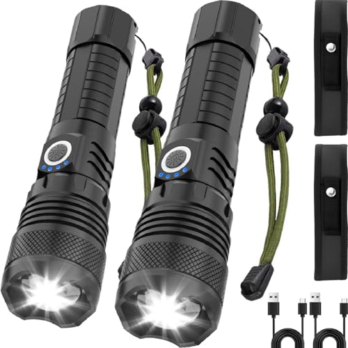 Victoper LED Flashlights 2 Pack, High Powered Lumens Super Bright Tactical Flashlight, Rechargeable Flash Light, 5 Modes Zoomable Waterproof Flash Lights for Emergency, Outdoor, Camping, Hiking