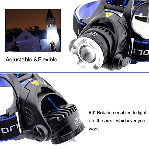 LED Headlamp 3000 Lumens Waterproof 3-Mode Rechargeable Head Torch