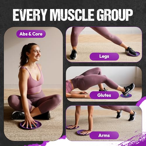 9” Gliding Sliders for Carpet Workouts - Purple, 1 Pair + 4 Videos