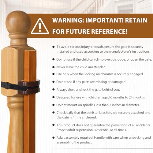 2 Pcs No Hole Stairway Baby Gate Adapter - Fits Round & Square Banisters, Compatible with Most Hardware and Pressure Mount Baby Gates Up to 37 inches Tall