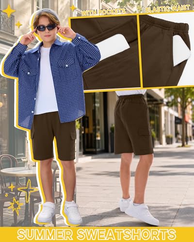 Boys Cargo Shorts - Dark Brown, 8-9 Years