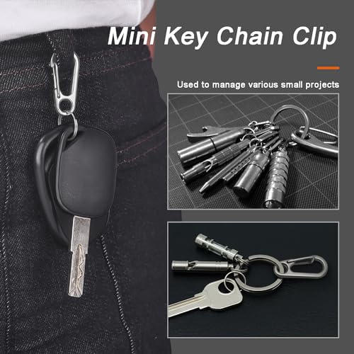 Small Carabiner Clip Set - Metal Snap Hooks for Key Chains & Gear - Gun Black+Rings 12 Set