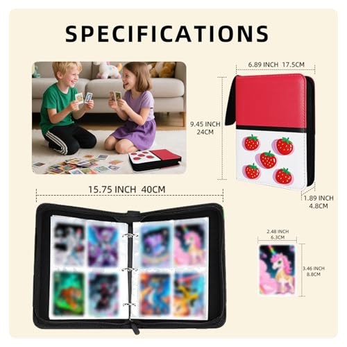 4-Pocket Trading Card Binder - Holds 400 Cards, Waterproof PU, Pink White