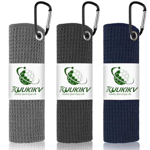 Golf Towels - 3 Pack 16" x 16" Super Absorbent Microfiber - Blue & Gray