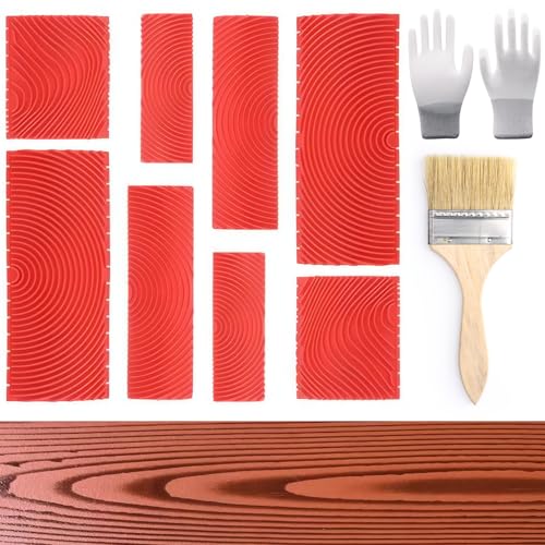 8 Pcs Wood Grain Tool,Faux Wood Graining Painting Tool Set with Brush and Gloves Rubber Wooden Texture Pattern Making Natural Woodgrain Knurling Maker for DIY Wall Room Furniture Decor