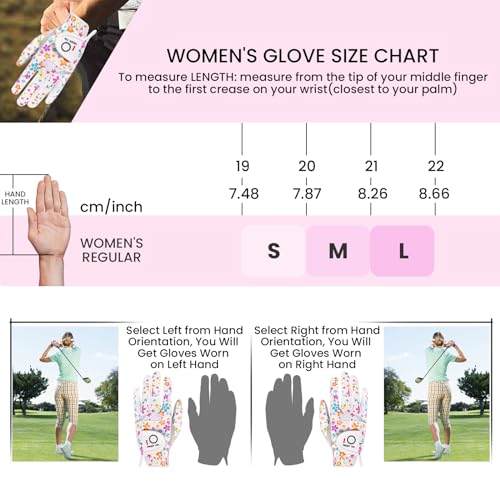 Finger Ten Women Golf Gloves - Left, Floral Pattern, Medium, Extra Grip