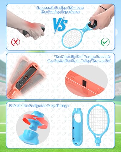 Tennis Rackets for Nintendo Switch 2 Joy-Con - Blue/Orange