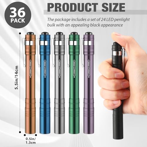 Rossesay 36-Pack Colorful Aluminum Pocket LED Pen Lights with Clips – 5.51in Mini Flashlights for Camping, Hiking, Emergency