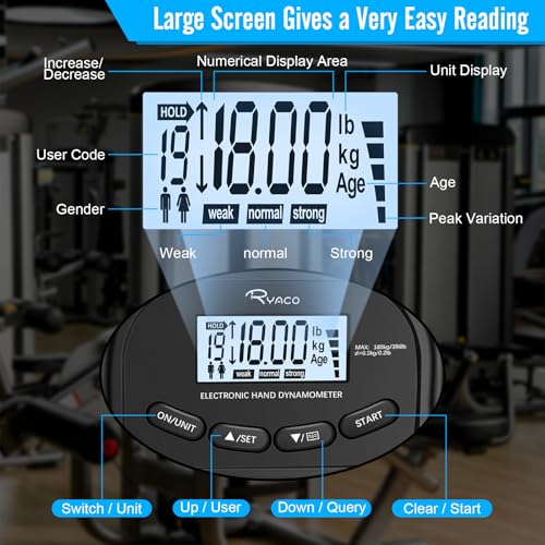 Ryaco Grip Strength Tester 396lb/180kg Hand Dynamometer with LCD Display