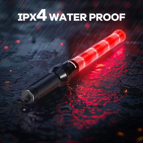 2 Pack 16 Inch Rechargeable Traffic Wand, Red Traffic Control Baton with 2 Flashing Modes, LED Safety Light Wand, Air Marshaling Wand for Airport, Parking, Car Directing