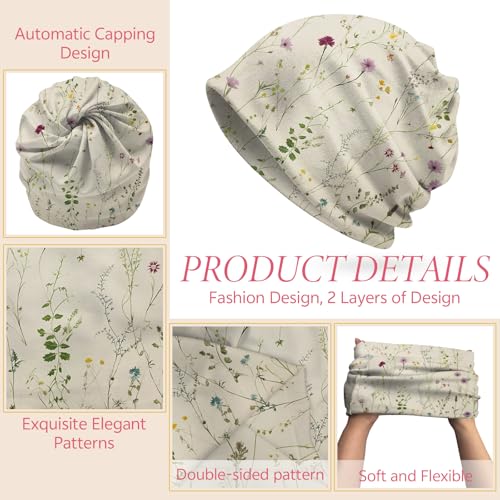 Slouchy Chemo Cap Beanie - Floral Soft Headwear for Men & Women