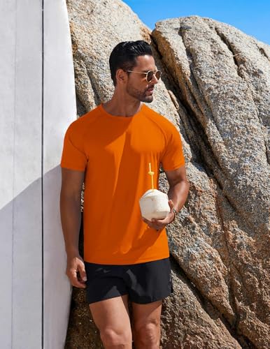 Mens Swim Shirt UPF 50+ Rash Guard - Quick Dry T-Shirt - Orange Small
