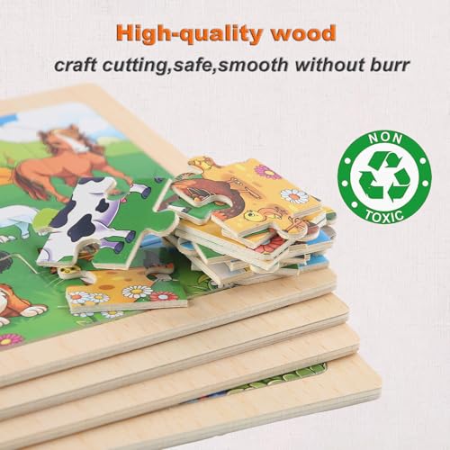 Animal World Wooden Jigsaw Puzzle Set for Kids Ages 4-6 – 4 Pack Educational Toddler Puzzles