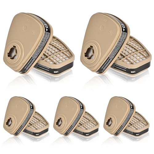 5 Pairs 6001 Filter Cartridges for Respirator, Respirator Filters & Cartridges for Against Organic Vapors, Paint, Chemical and Particulates for Use with 6000, 6500 and 7500 Series Respirator