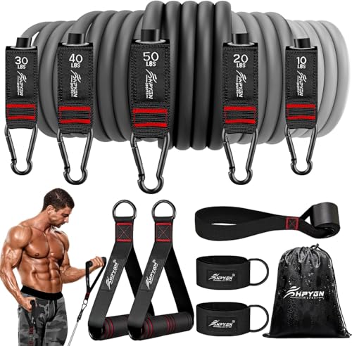 Heavy Resistance Bands Set with Handles - 150LBS Grey