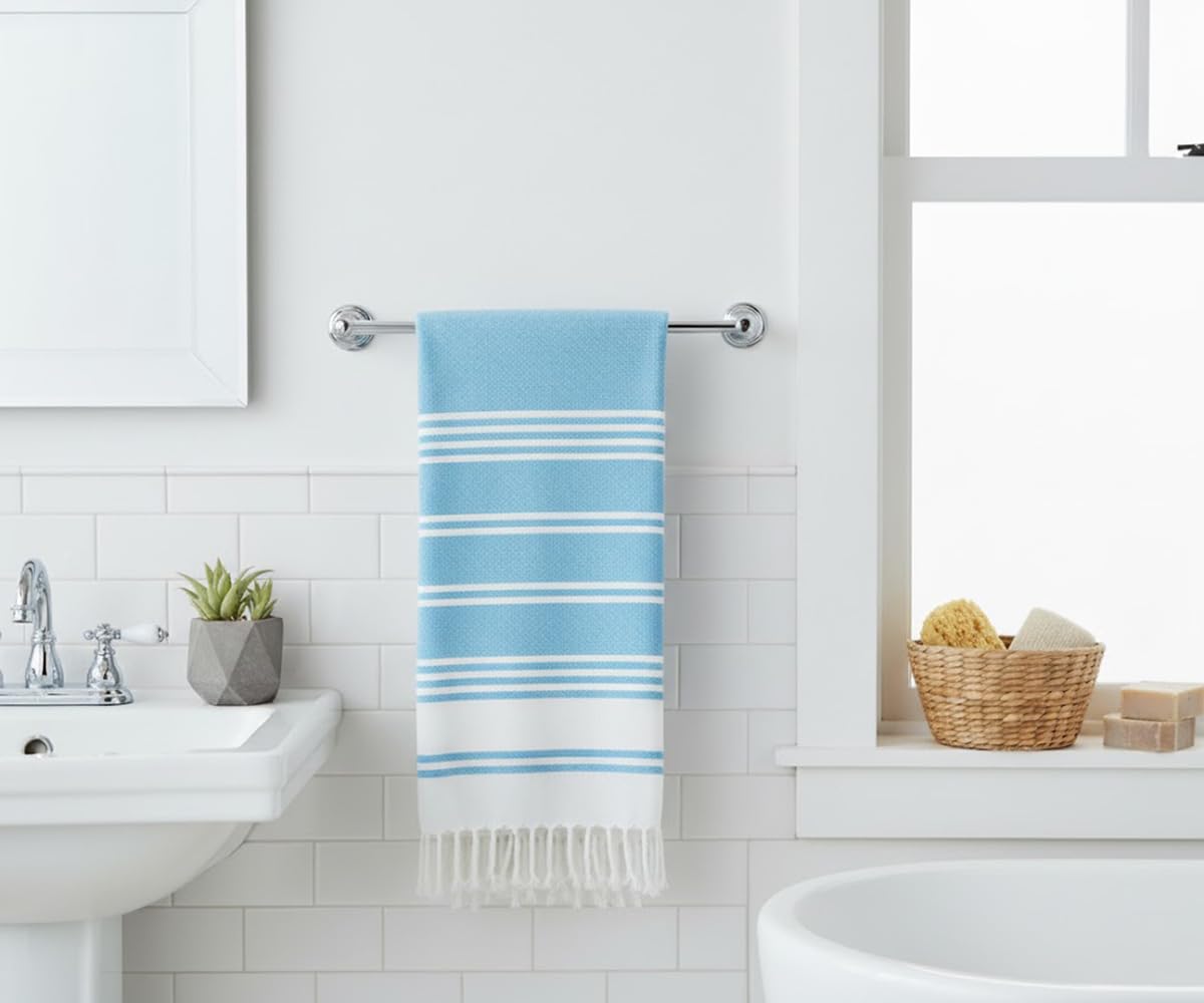 Aqua Beach Towels, 100% Cotton, Set of 2, Turkish Hammam Bath Towel, 36 x 71 Inches, Quick Drying Towels for Travel, Swimming Pool Towels, Striped Oversized Peshtemal Turkish Towel