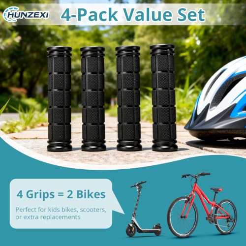 Bike Handlebar Grips Replacement - Rubber Non-Slip Grips 4 Pack - Black