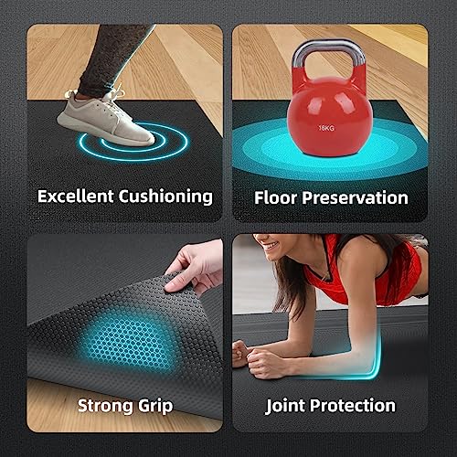 Large Exercise Mat for Home Workouts - 6'x4' Black