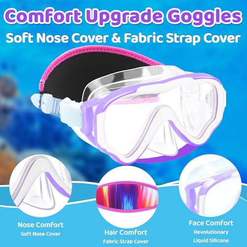 Vvinca Goggles for Kids 6-14，Snorkel mask Swim with Nose Cover