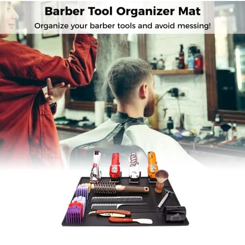 yeesport Barber Tool Organizer Mat, Flexible Silicone Barber Tool Pad, Magnetic Salon Barbershop Work Station Pad, Non-Slip Barbershop Counter Mat for Clippers Tools (Black)
