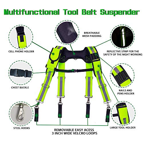 AISENIN Carpenter Tool Belt Suspenders, Heavy Duty Tool Belt Suspenders Reflective Safety Suspenders
