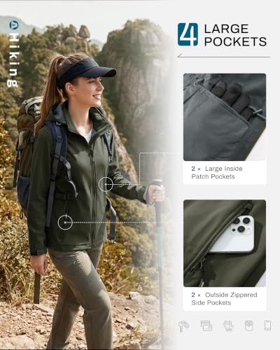 X-Large Olive Green Waterproof Women's Fleece Lined Rain Jacket - Outdoor Ventures