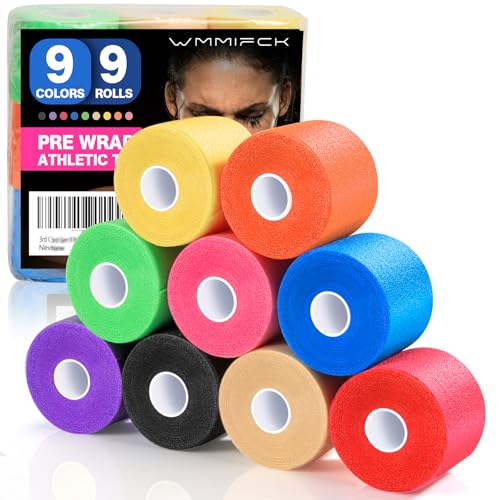 9 Rolls Prewrap Athletic Tape - 108 Yards in 9 Colors
