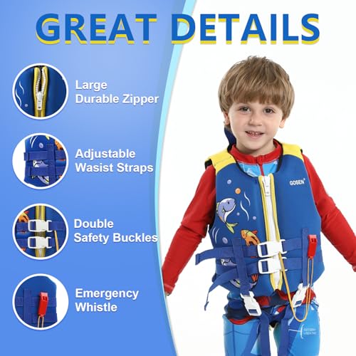 GOSEN Kids Swim Vest Toddler Floaties for 24-40 lbs, Adjustable Safety Strap, Easy On/Off, Blue, Age 1-3