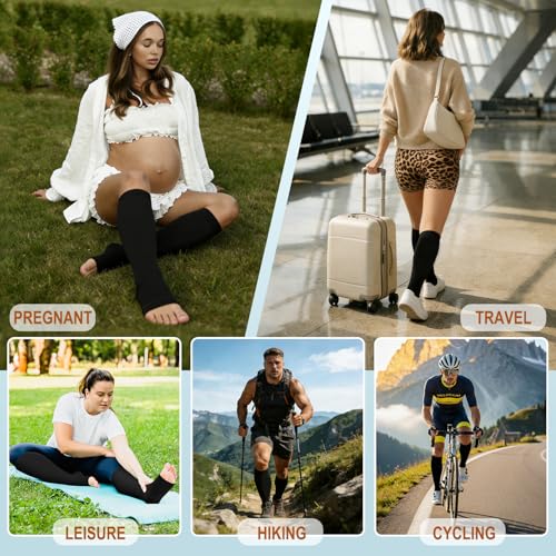 Large X-Large Black Toeless Compression Socks for Men & Women Knee High Support