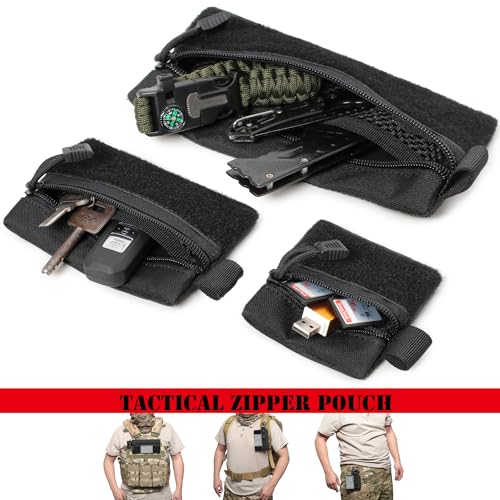 3-Piece Tactical Zipper Pouch Set with US Patches & D-Ring Clips for EDC, Travel & Outdoor