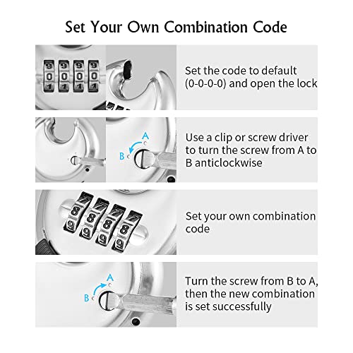 4 Digit Combination Lock, Combination Disc Padlock with Hardened Steel Shackle Combo Padlock for Sheds, Locker, Storage Unit, Gym and Fence (4 Pcs)