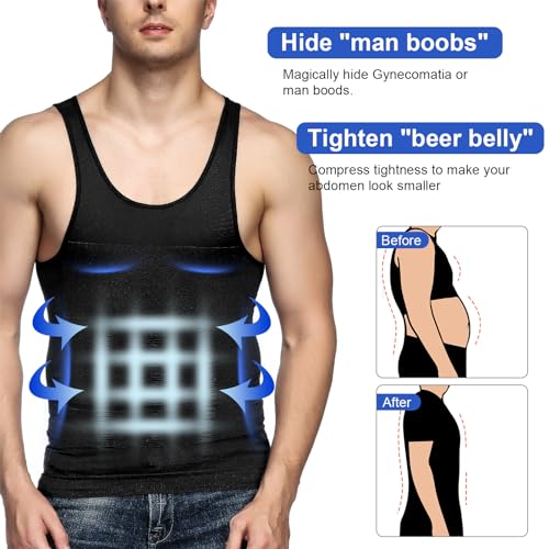 Men's Compression Slimming Shirt - Tummy Tank Top, 3X-Large Black