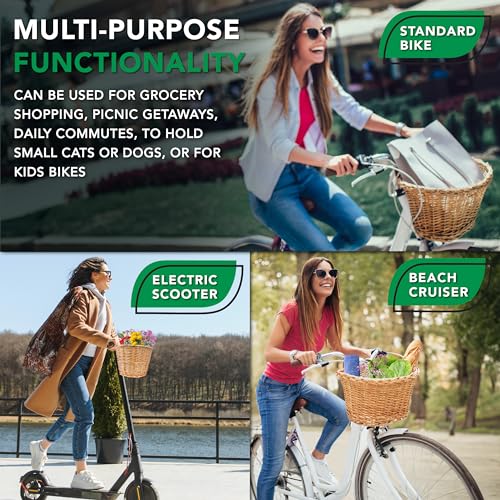 Light Brown Wicker Bicycle Basket - Detachable with Adjustable Straps