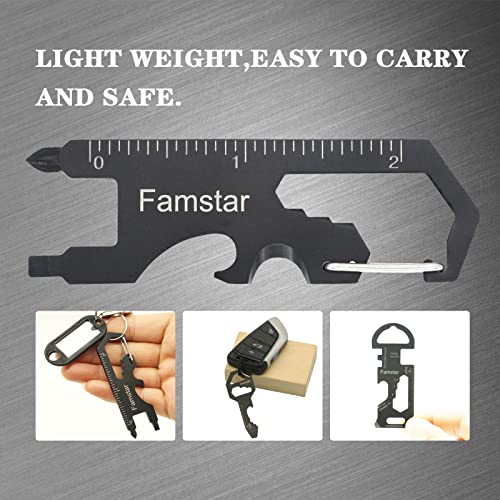 Keychain Multi-Tool 3-Pack - Metal Pocket Tool Wrench & Ruler - Black