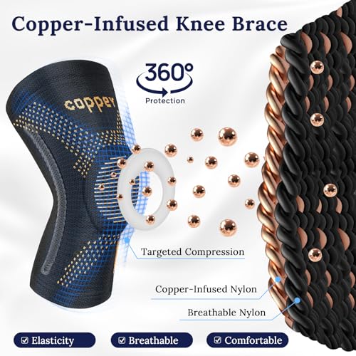 JIUFENTIAN Pro-Copper Large Knee Braces 2 Pack with Side Stabilizers