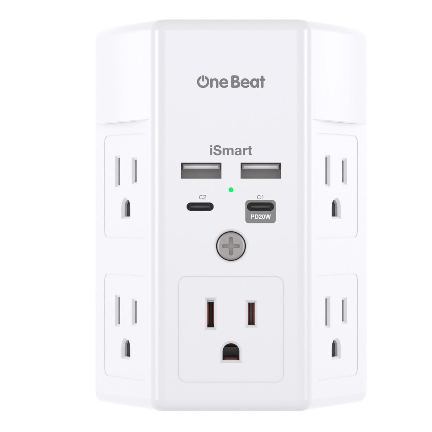 Multi Plug Outlet, Surge Protector, 5 Outlet Extender with 4 USB Ports (2 USB-C), PD 20W Wall Charger, 3-Sided 1800J Power Strip Outlets Splitter Wall Plug Adapter Spaced for Home Office, White