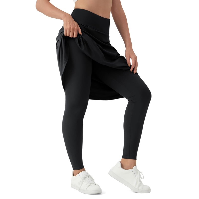 beroy Women Skirt with Fleece Full Leggings Modest Athletic Tennis Golf High Waist Skirted Capris Legging with Pockets Black L