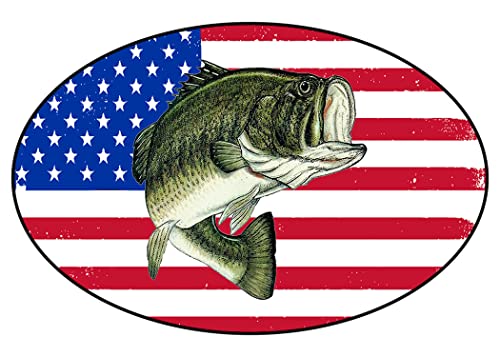 Bass USA Flag Car Decal - 5x3 Inch Fishing Sticker