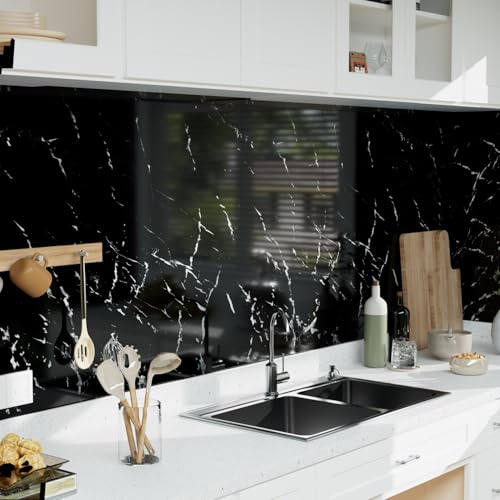Black Marble Peel and Stick Wallpaper - Black Contact Paper Granite Wallpaper for Kitchen & Bathroom | Self-Adhesive, Waterproof, Removable (15.7"x118")